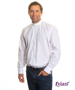 Clerical Shirt: Men Tunic Collar Double Cuff White - Reliant Shirts